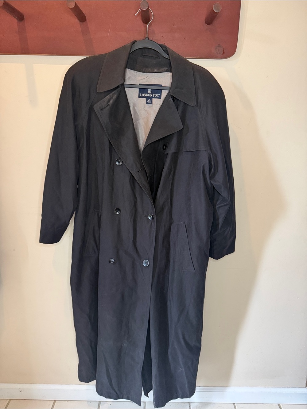 London Fog Classic Double-Breasted Black Trench Coat